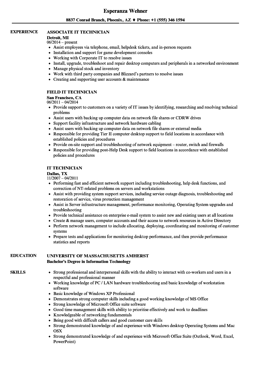 It Technician Resume Samples Velvet Jobs in size 860 X 1240