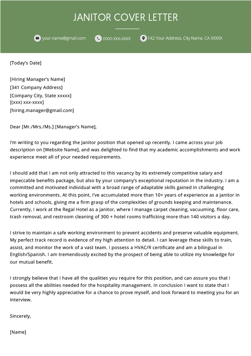 Janitor Cover Letter Sample Cover Letter Example Templates regarding measurements 800 X 1132