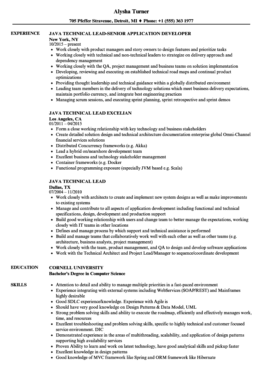 Java Technical Lead Resume Samples Velvet Jobs for sizing 860 X 1240