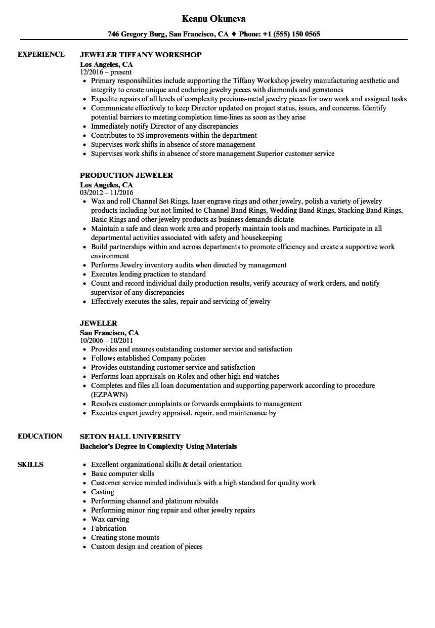 Jeweler Resume Samples Velvet Jobs intended for size 860 X 1240