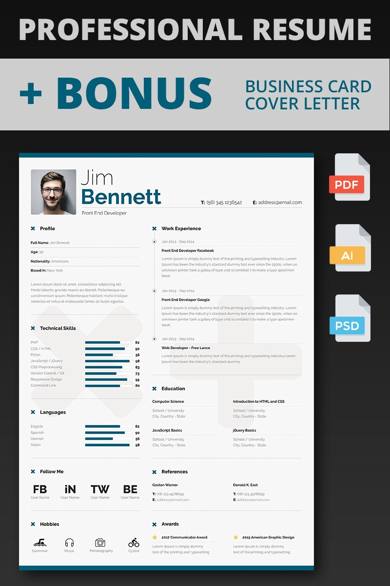 Jim Bennett Front End Developer Modle De Cv Premium 65750 throughout proportions 800 X 1200