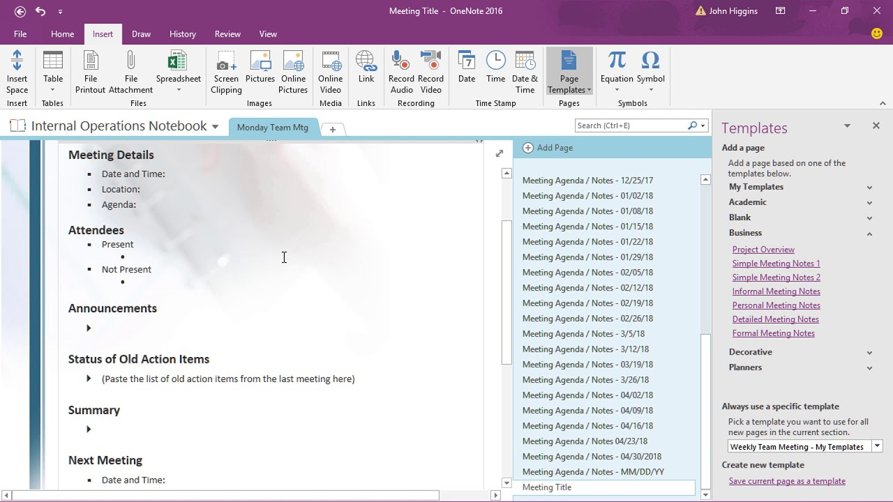 John Higgins On Onenote Getting The Most From Templates inside size 1280 X 720