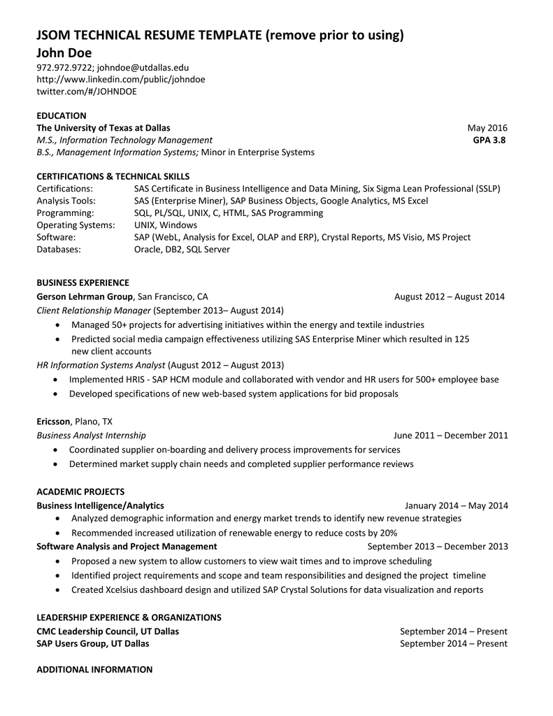 Jsom Technical Resume Template Remove Prior To Using John Doe for size 791 X 1024