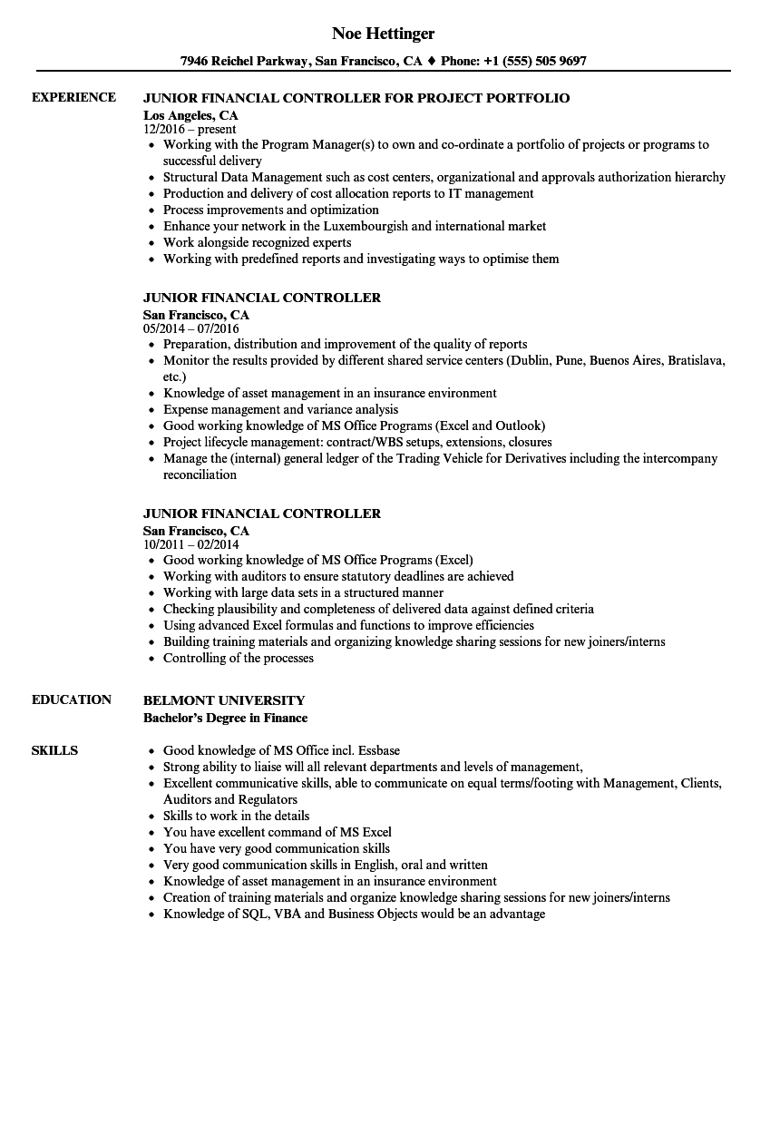 Junior Financial Controller Resume Samples Velvet Jobs for sizing 860 X 1240