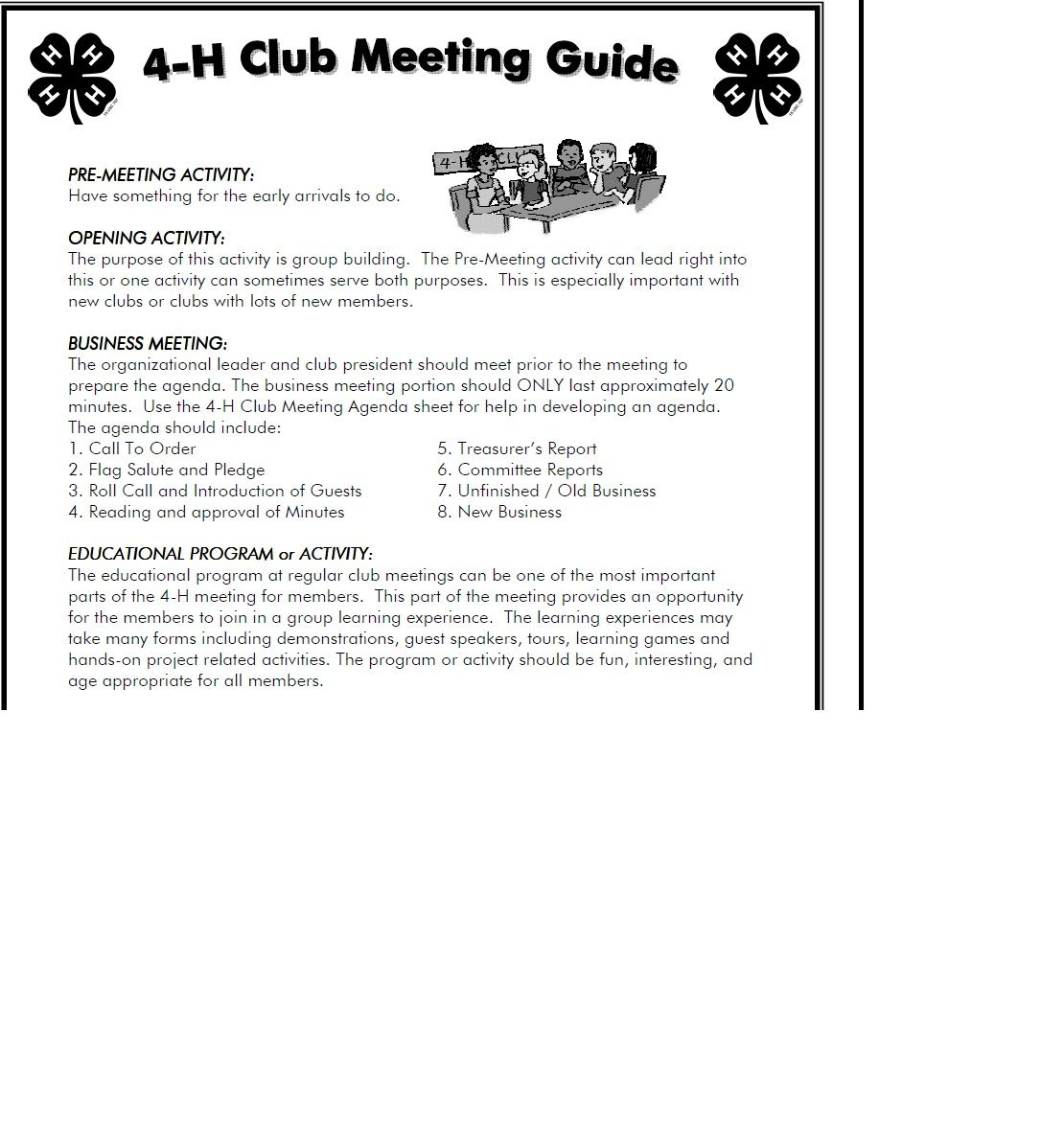 Kansas 4 H Club Meeting Guide 4 H Club 4 H Meeting inside measurements 1110 X 1174