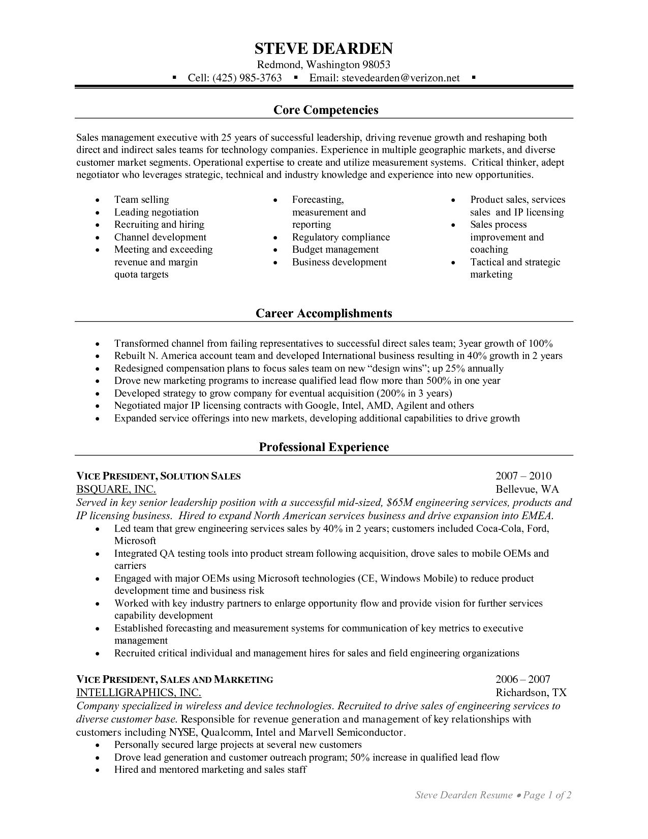 Resume Template With Core Competencies • Invitation Template Ideas