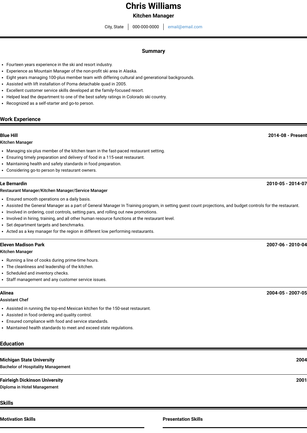 Kitchen Manager Resume Examples Enom intended for sizing 1000 X 1410