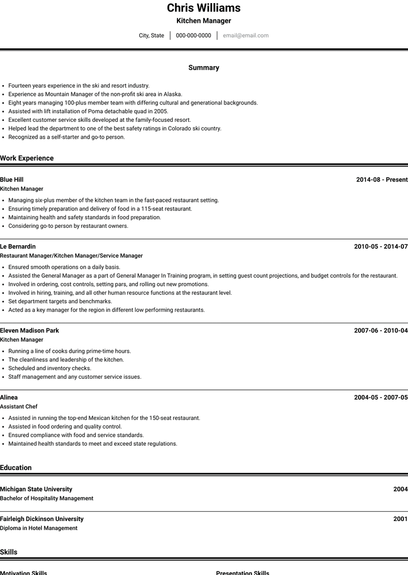 Kitchen Manager Resume Samples And Templates Visualcv regarding measurements 800 X 1128