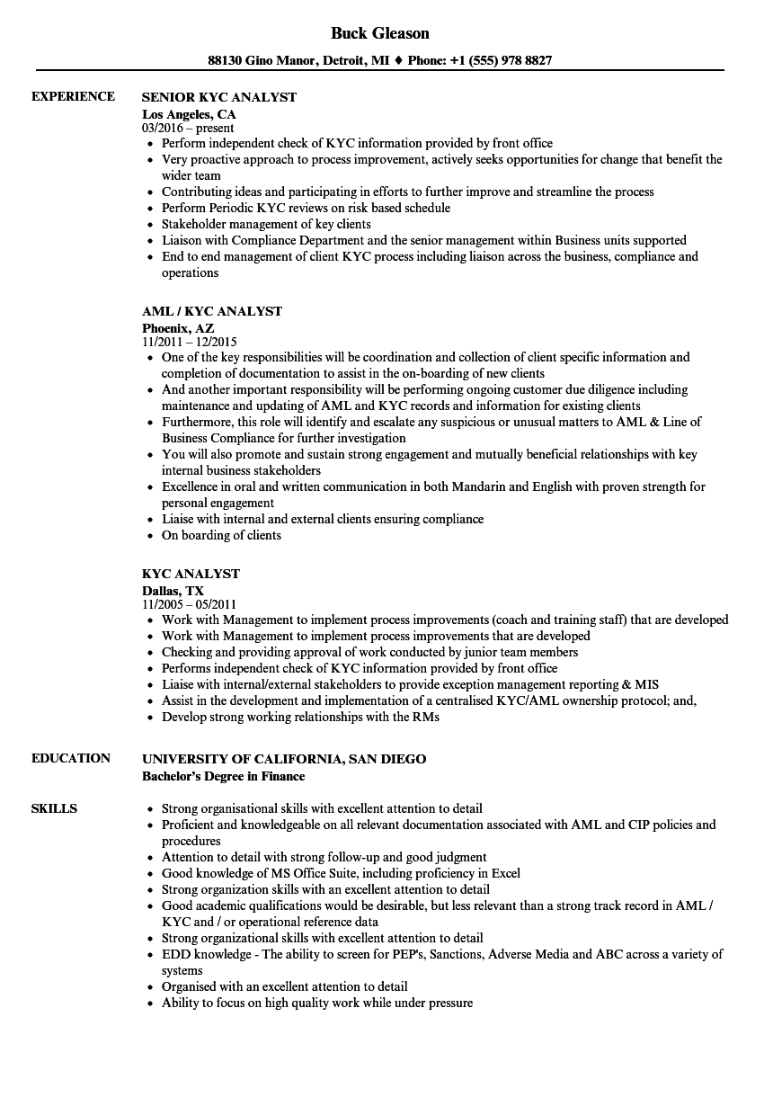 Kyc Analyst Resume Samples Velvet Jobs intended for measurements 860 X 1240