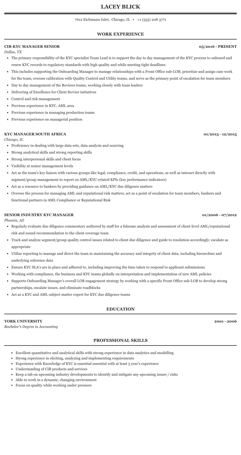 Kyc Manager Resume Sample Mintresume within proportions 800 X 1506