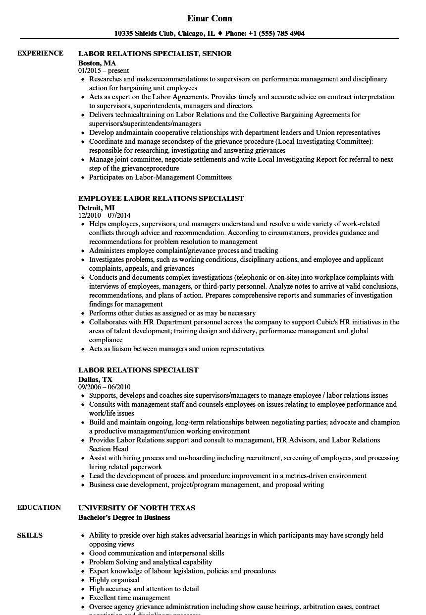 Labor Relations Specialist Resume Samples Velvet Jobs with regard to proportions 860 X 1240