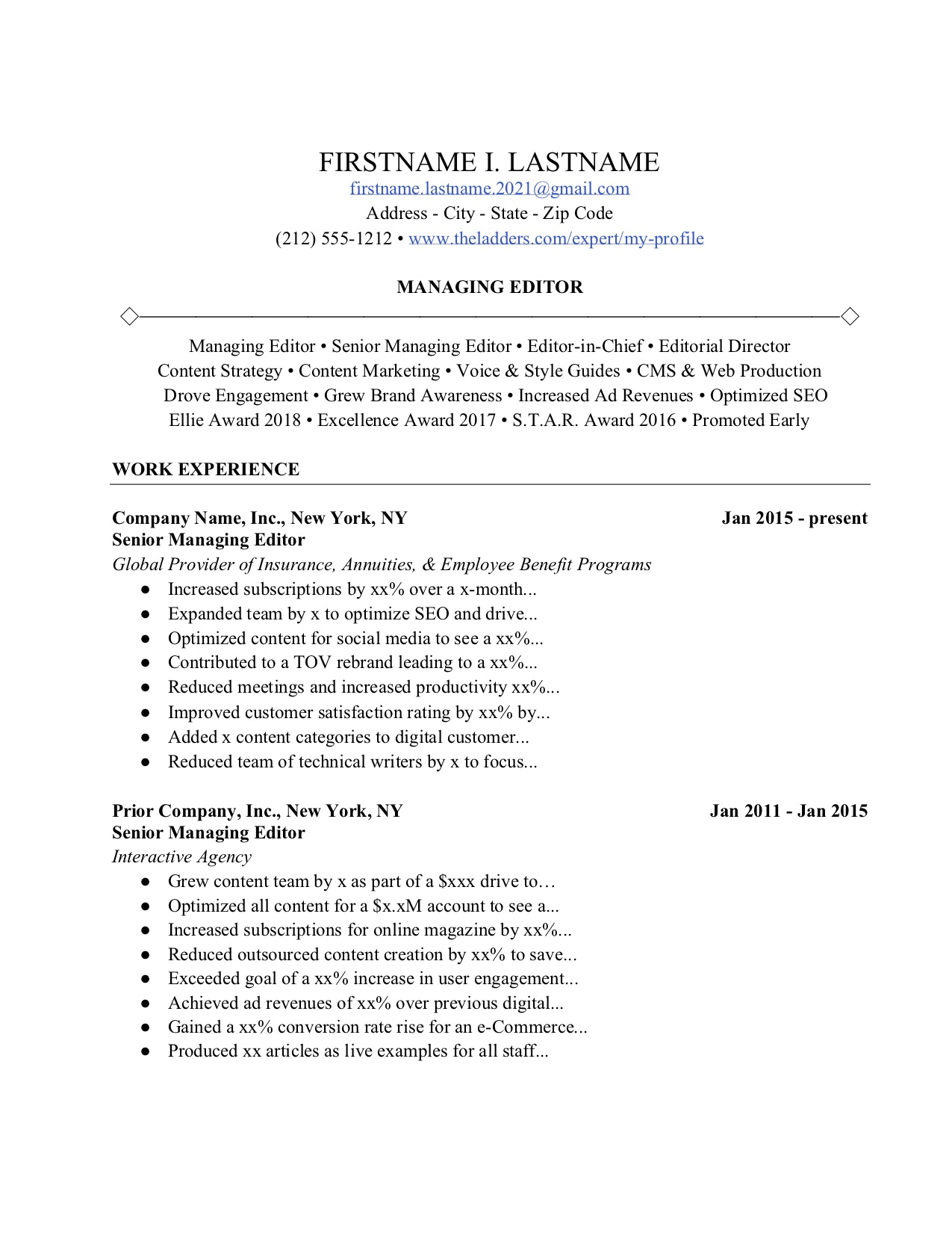 Ladders 2020 Resume Guide Professional Resume Templates with regard to proportions 1275 X 1650