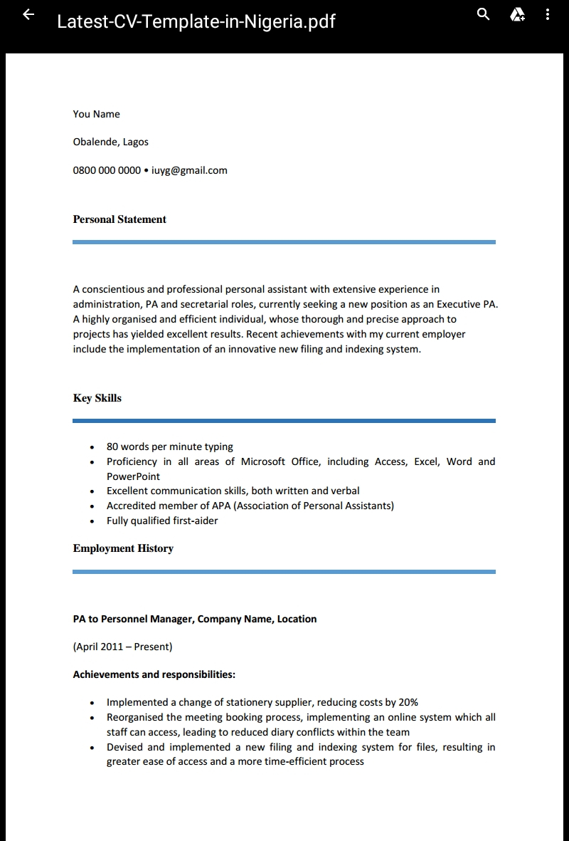 Latest Cv Format In Nigeria Recommended Hr with regard to size 800 X 1181