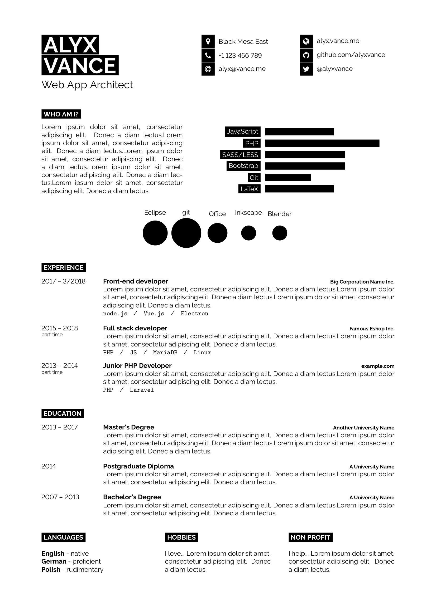 Latex Templates Curricula Vitaersums in proportions 1653 X 2338