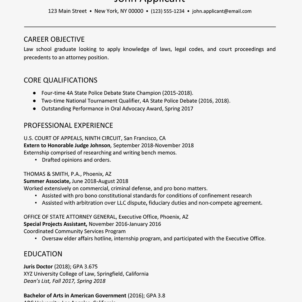 Law School Student Resume Example for sizing 1000 X 1000