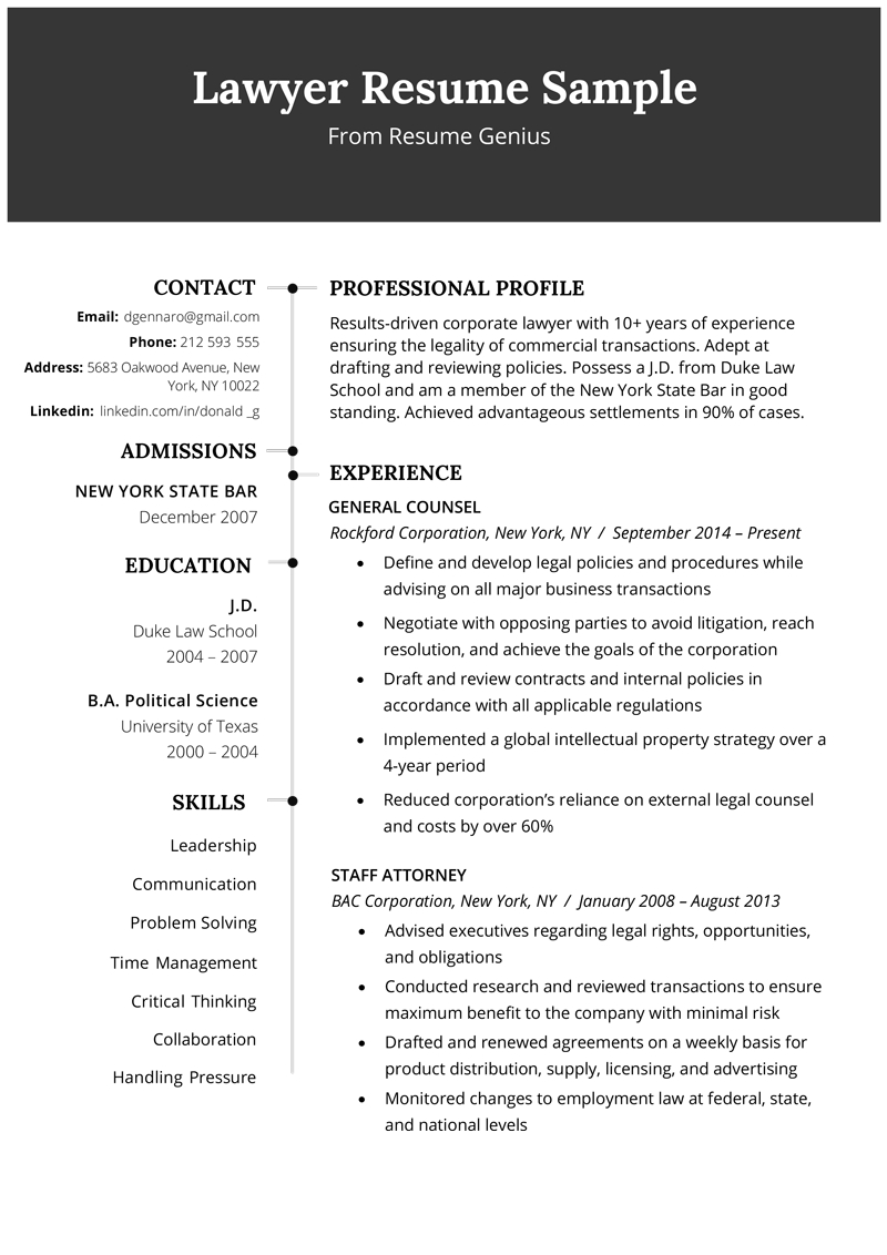 Lawyer Resume Sample Writing Tips Resume Genius inside sizing 800 X 1132