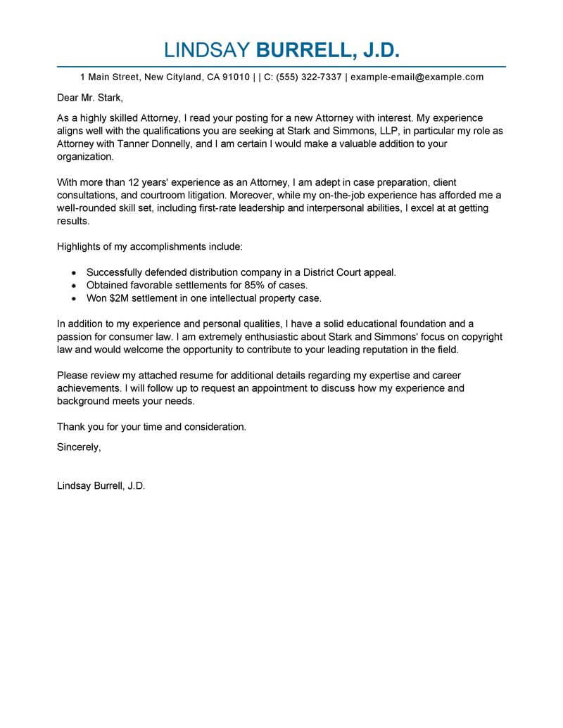 Leading Professional Attorney Cover Letter Examples with regard to size 800 X 1035