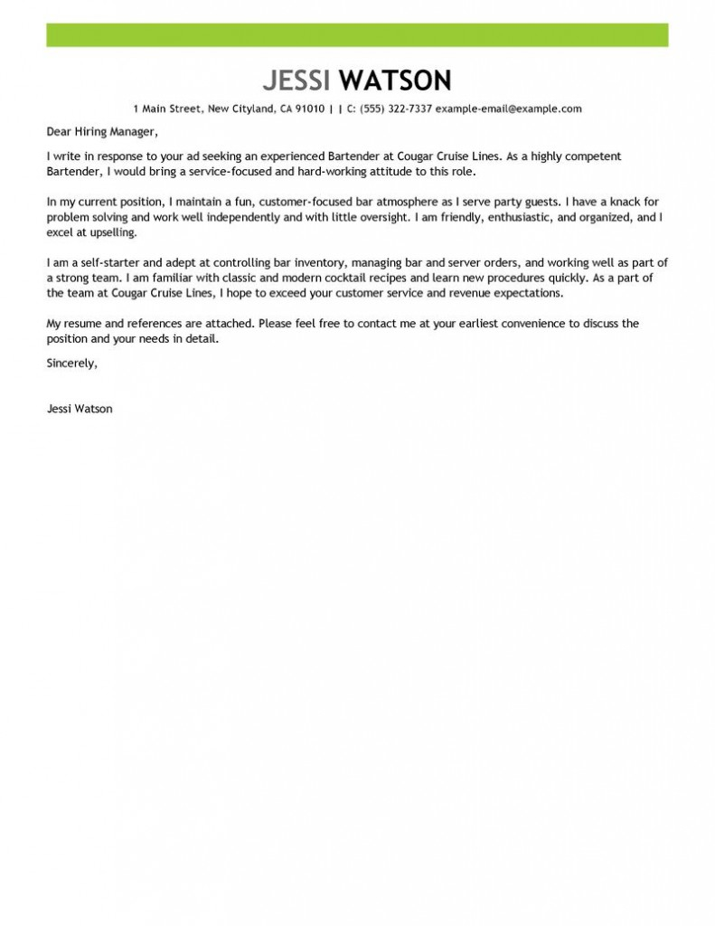 Leading Professional Bartender Cover Letter Examples regarding dimensions 791 X 1024