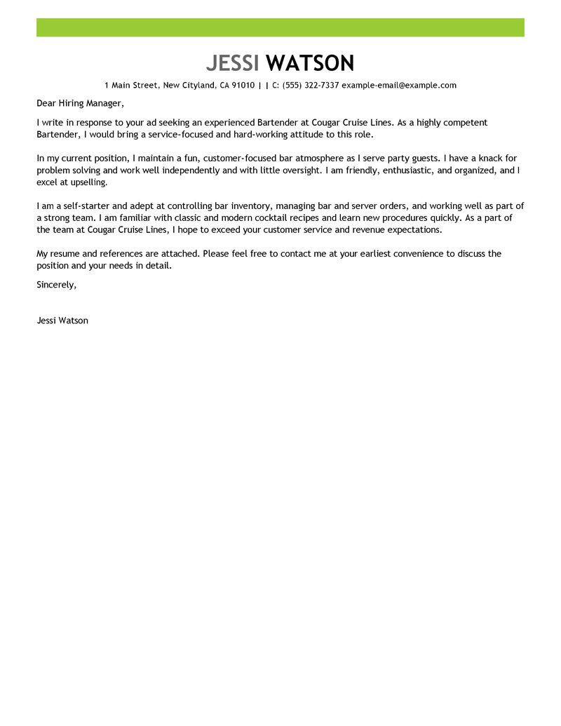 Leading Professional Bartender Cover Letter Examples regarding dimensions 800 X 1035