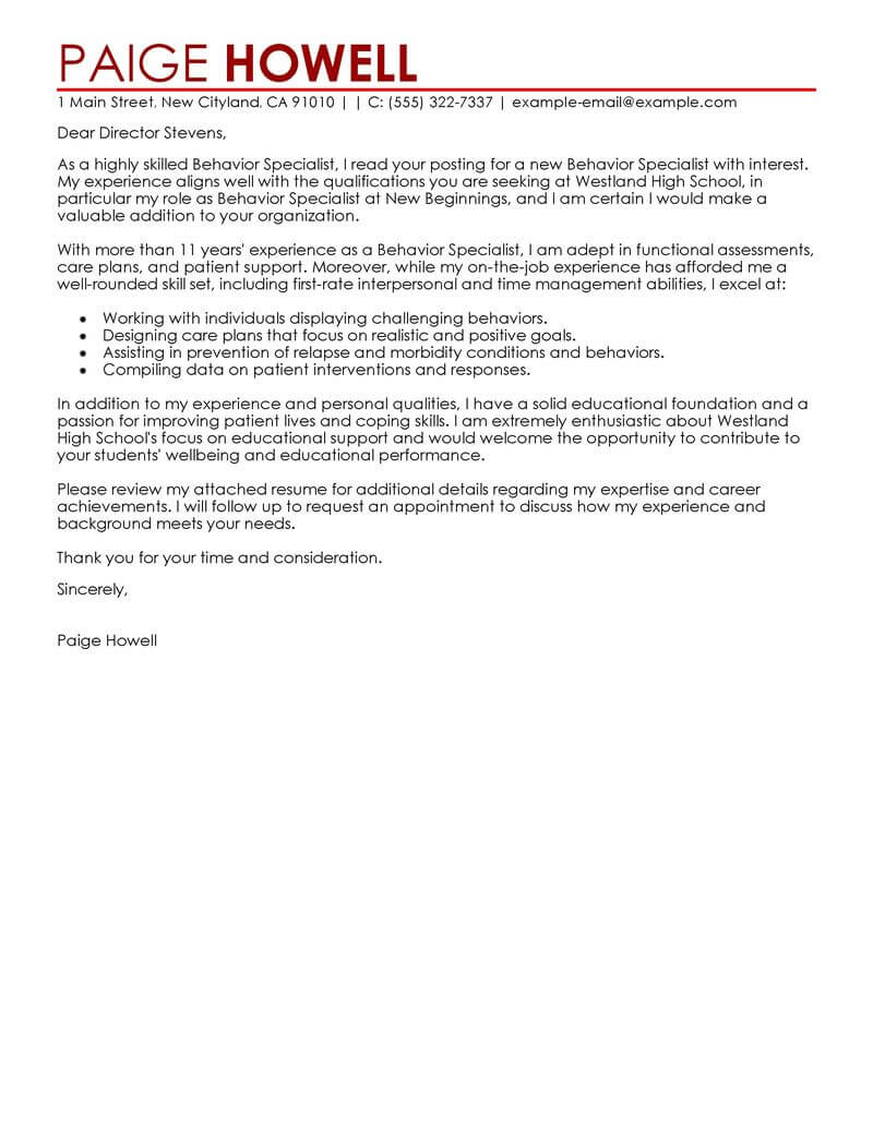 Leading Professional Behavior Specialist Cover Letter for dimensions 800 X 1035