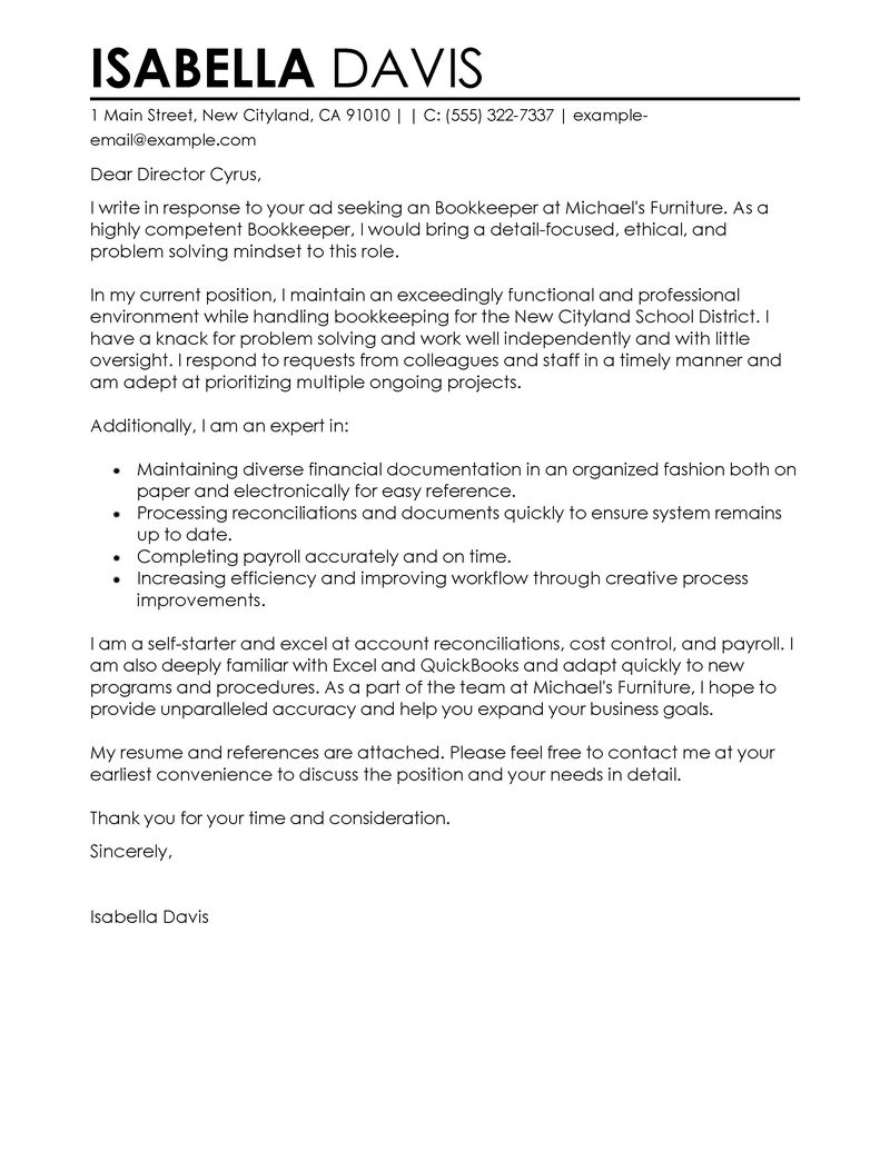 Leading Professional Bookkeeper Cover Letter Examples intended for proportions 800 X 1035