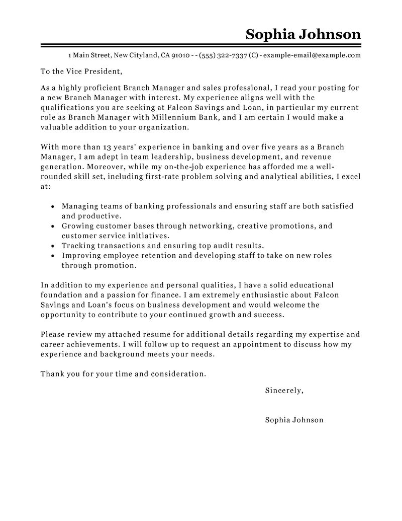 Leading Professional Branch Manager Cover Letter Examples inside size 800 X 1035