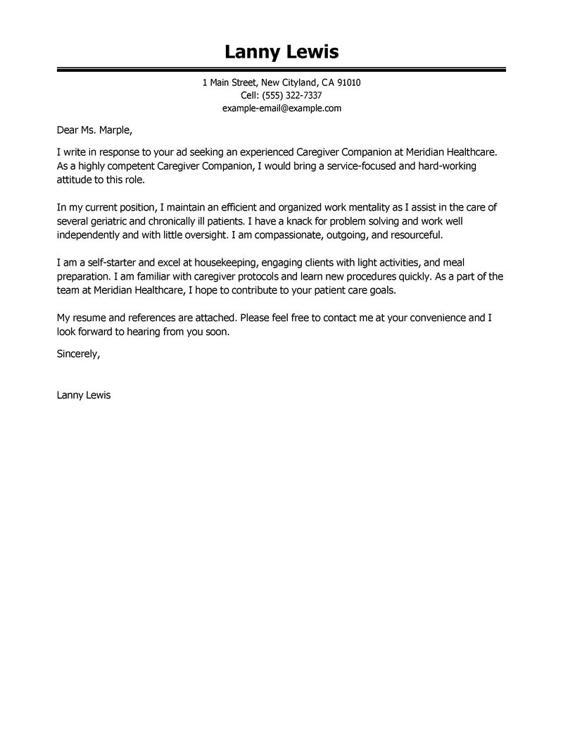Leading Professional Caregivers Companions Cover Letter regarding proportions 800 X 1035