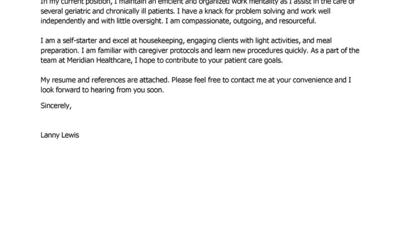 Leading Professional Caregivers Companions Cover Letter with regard to proportions 1280 X 720