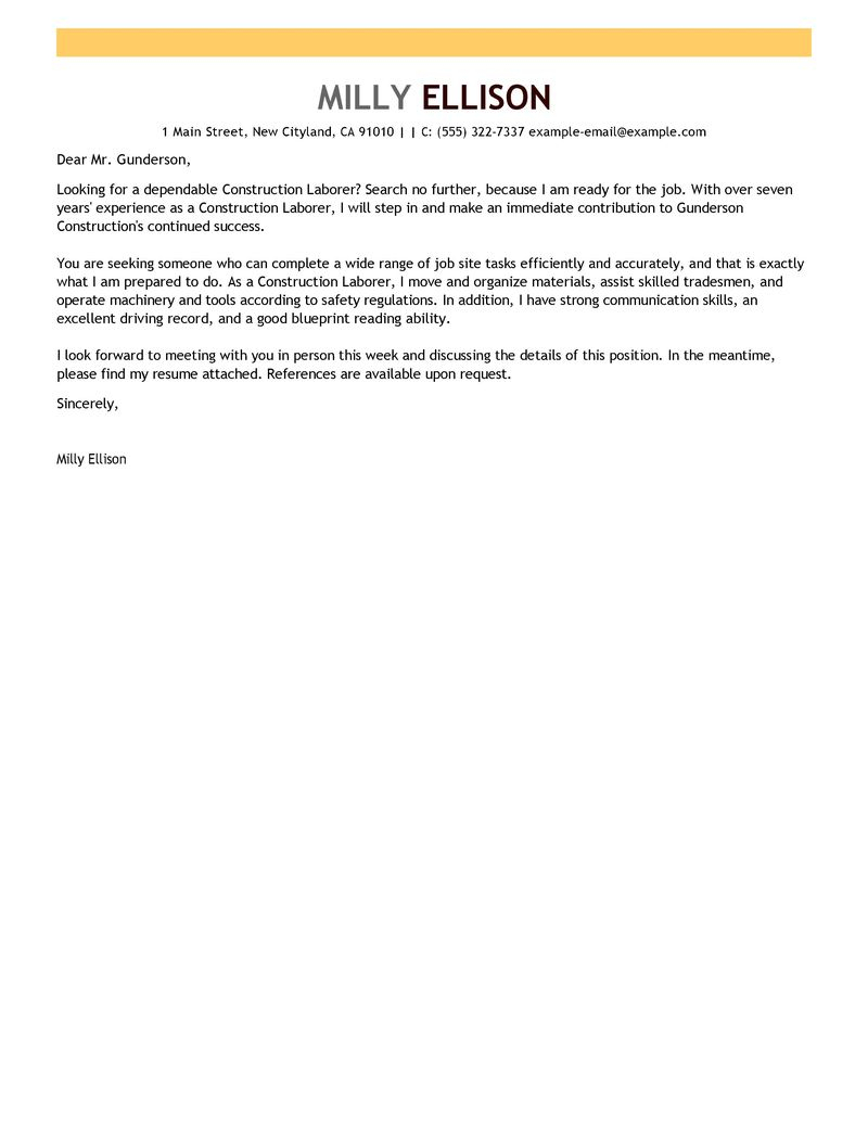Leading Professional Construction Labor Cover Letter inside size 800 X 1035