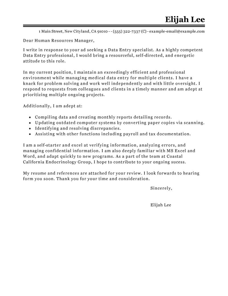 Leading Professional Data Entry Cover Letter Examples with size 800 X 1035