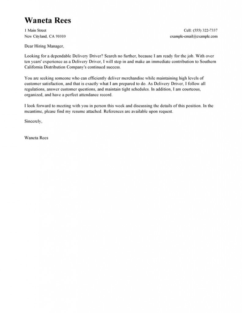 Leading Professional Delivery Driver Cover Letter Examples with measurements 791 X 1024