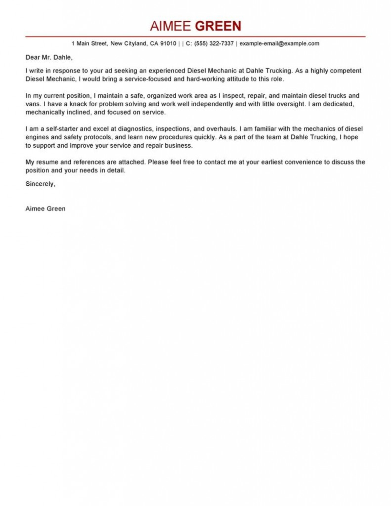 Leading Professional Diesel Mechanic Cover Letter Examples with regard to dimensions 791 X 1024