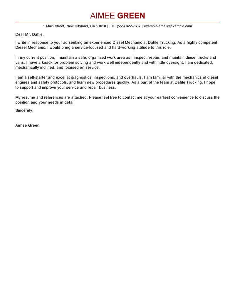 Leading Professional Diesel Mechanic Cover Letter Examples with regard to proportions 800 X 1035