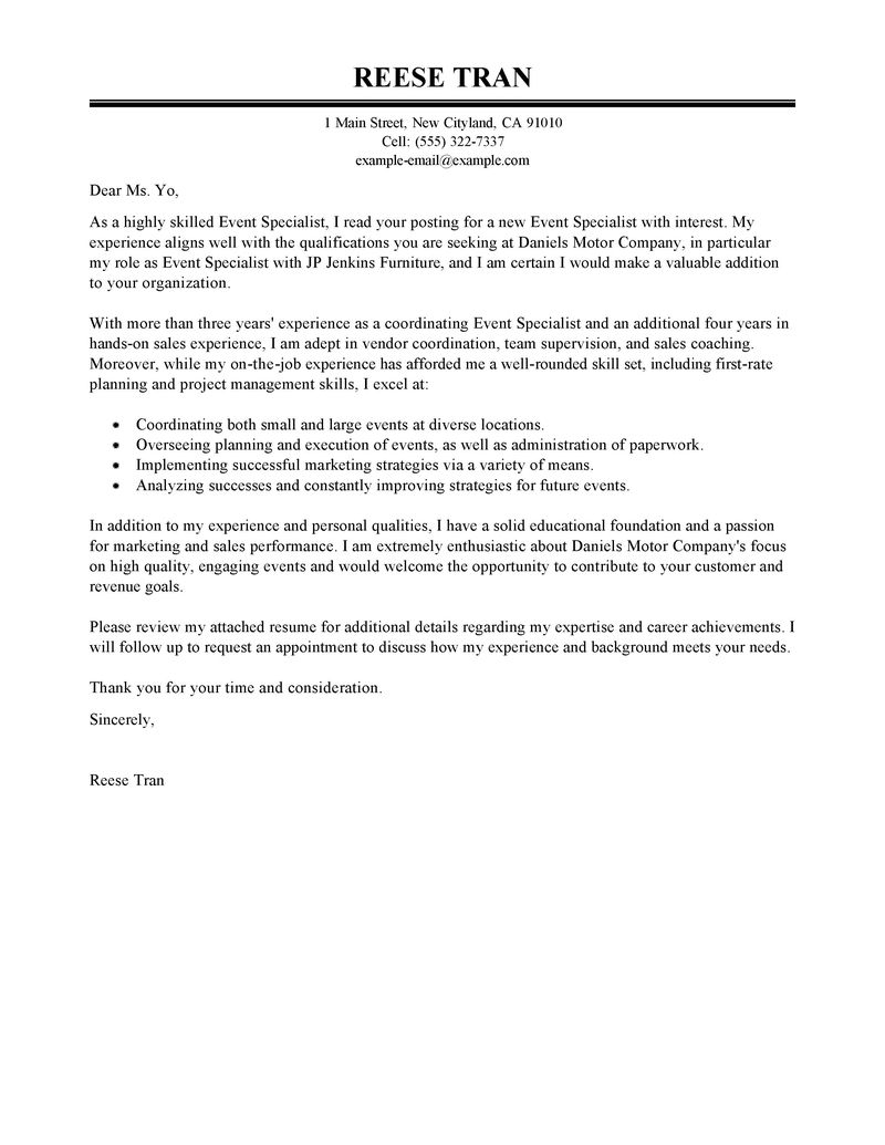 Leading Professional Event Specialist Cover Letter Examples regarding measurements 800 X 1035