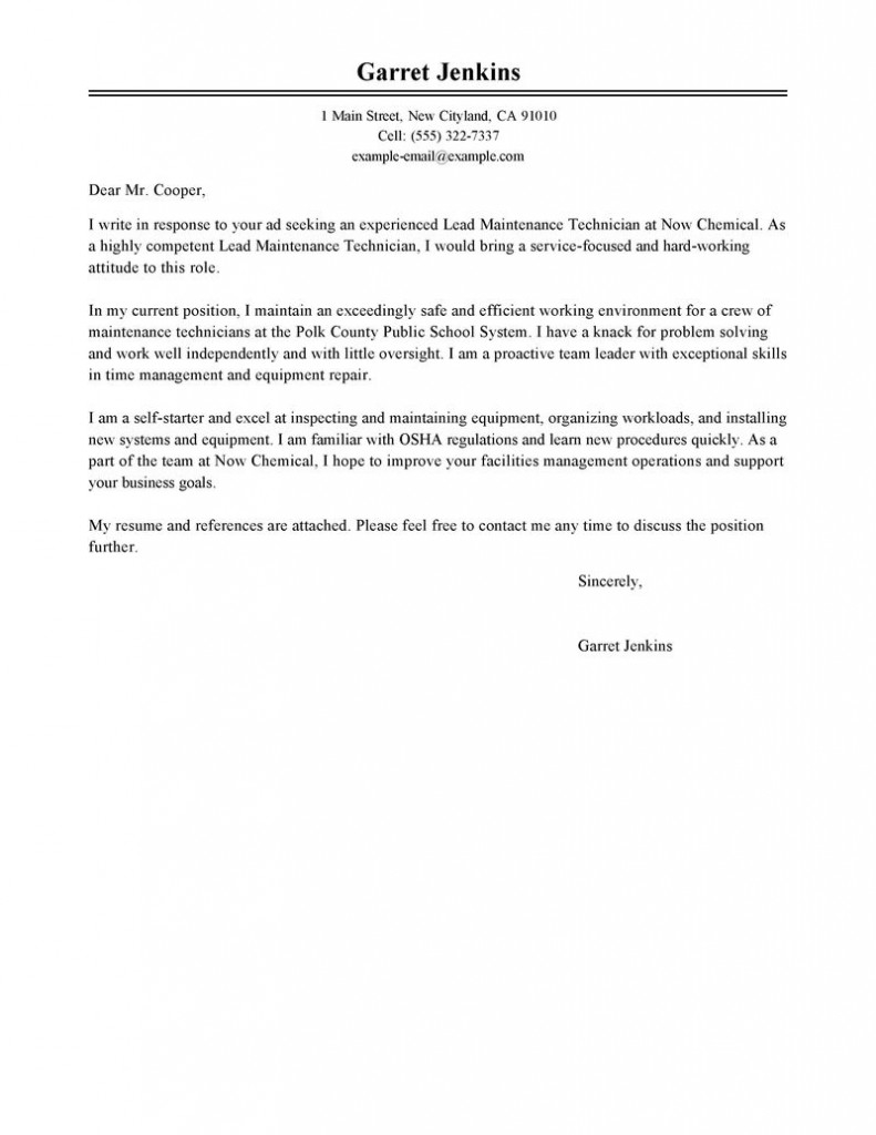 Leading Professional Facility Lead Maintenance Cover Letter inside size 791 X 1024