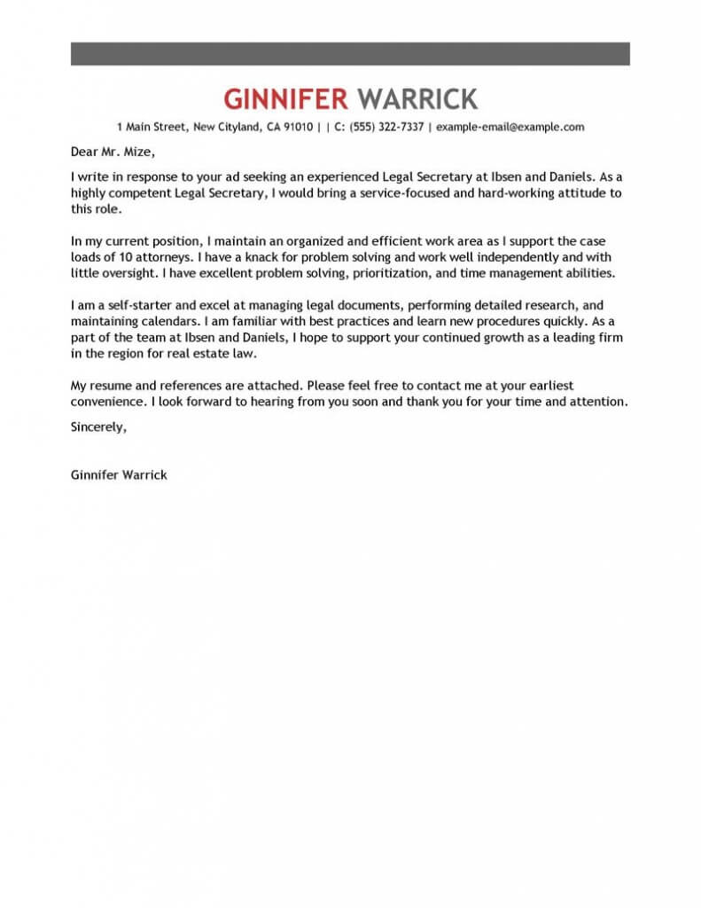 Leading Professional Legal Secretary Cover Letter Examples throughout measurements 791 X 1024