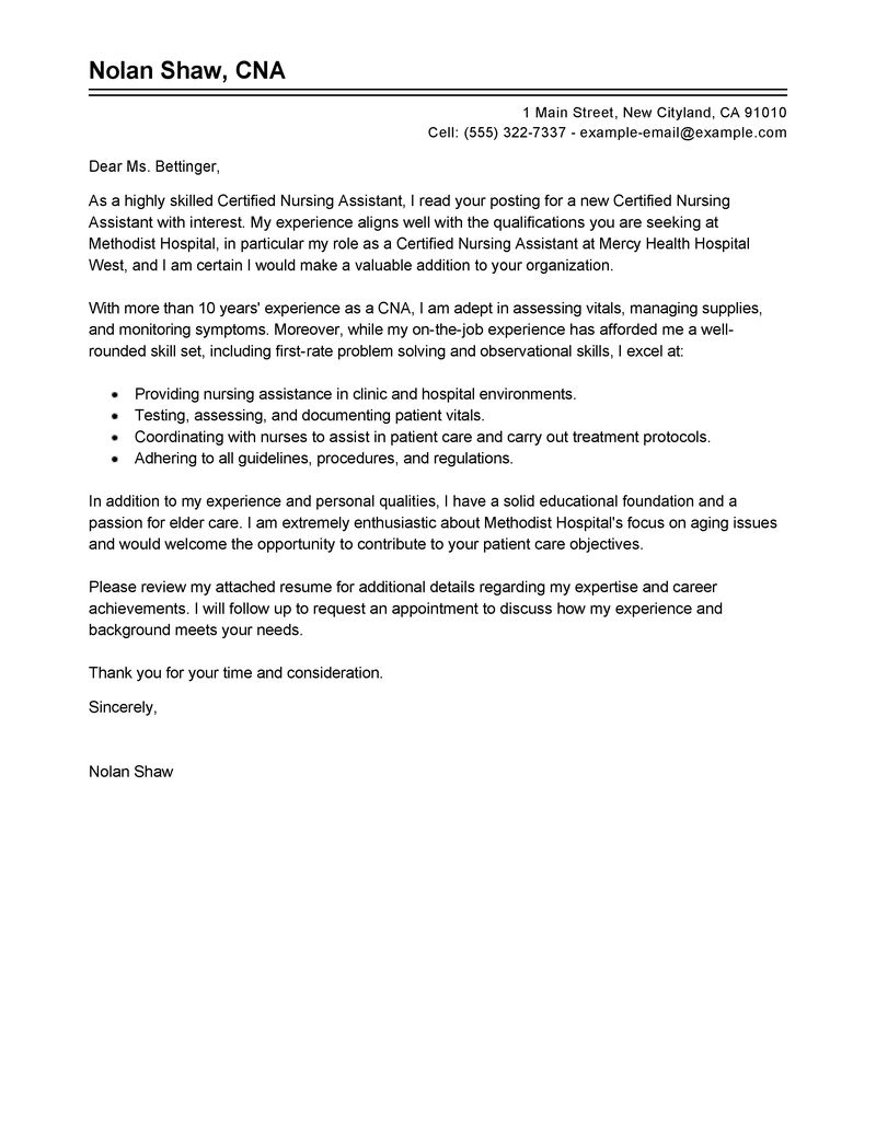 Leading Professional Nursing Aide And Assistant Cover Letter in measurements 800 X 1035