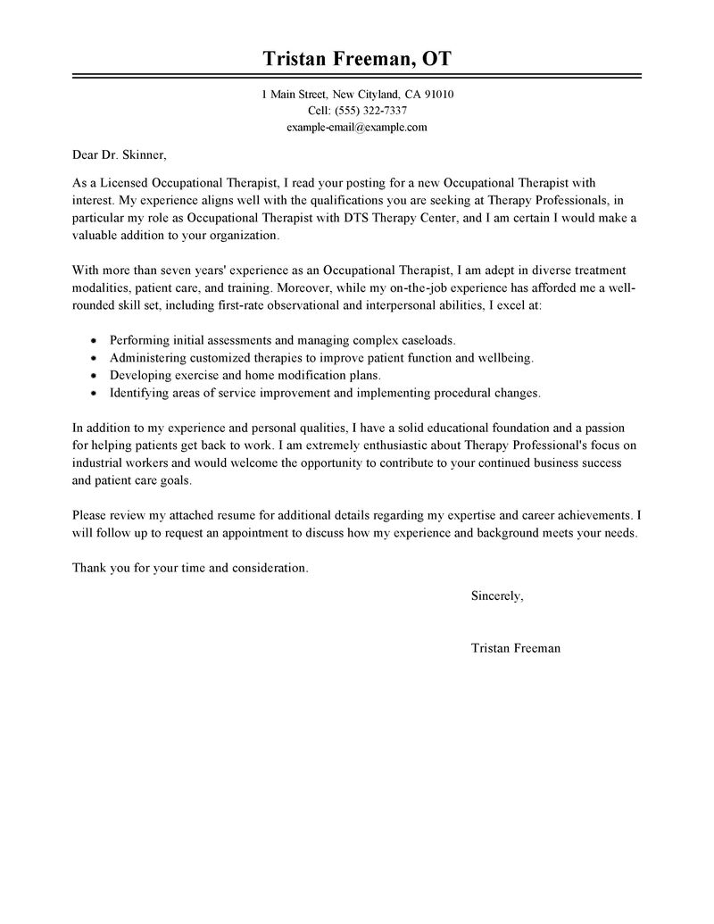 Leading Professional Occupational Therapist Cover Letter for sizing 800 X 1035