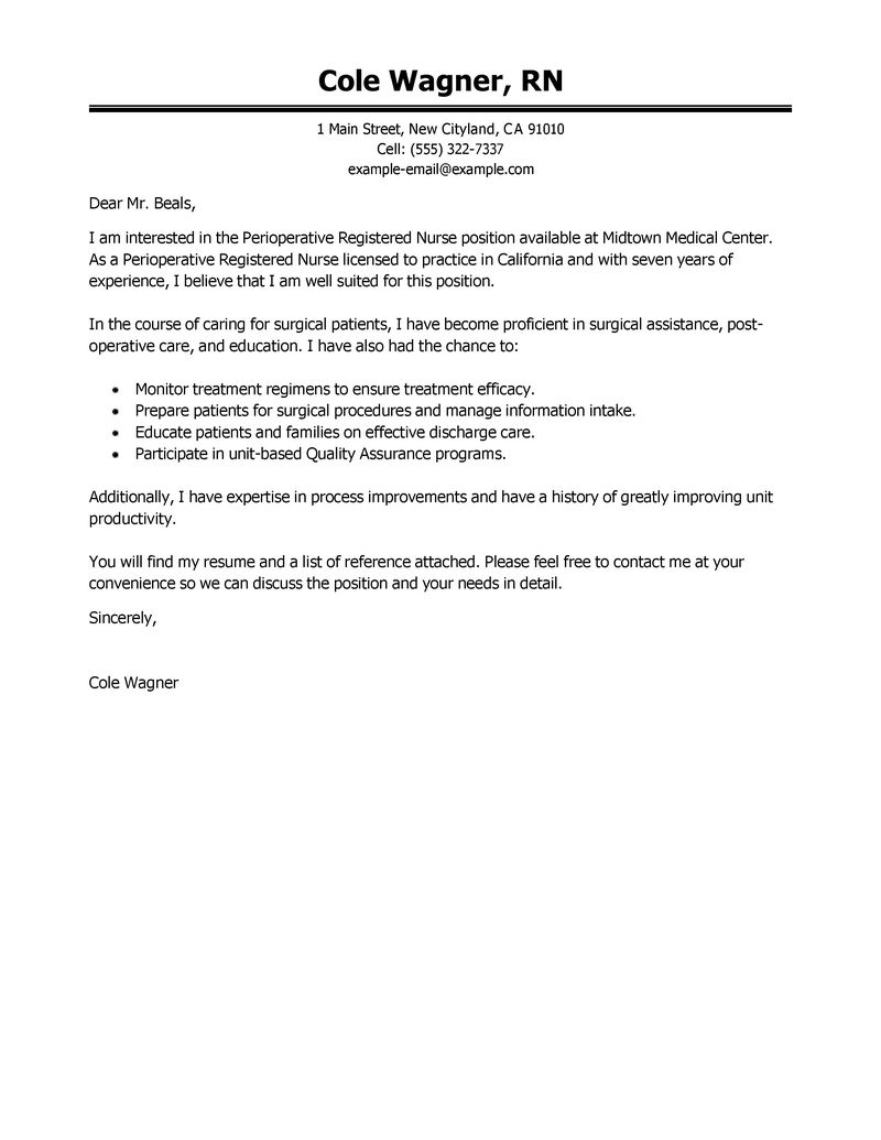 Leading Professional Perioperative Nurse Cover Letter with dimensions 800 X 1035