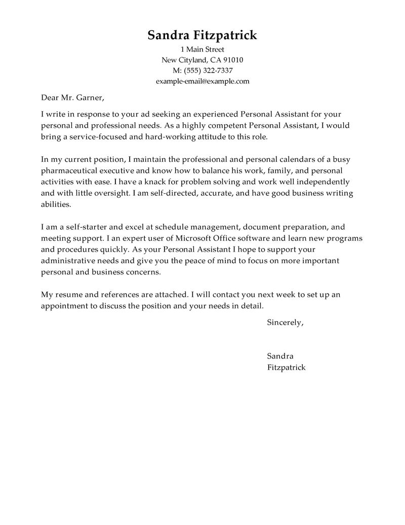 Leading Professional Personal Assistant Cover Letter with regard to proportions 800 X 1035