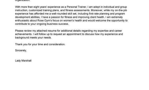 Leading Professional Personal Trainer Cover Letter Examples intended for dimensions 800 X 1035