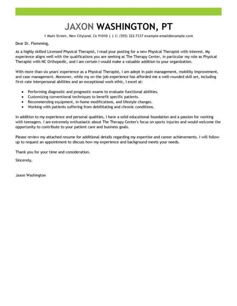 Leading Professional Physical Therapist Cover Letter in sizing 791 X 1024