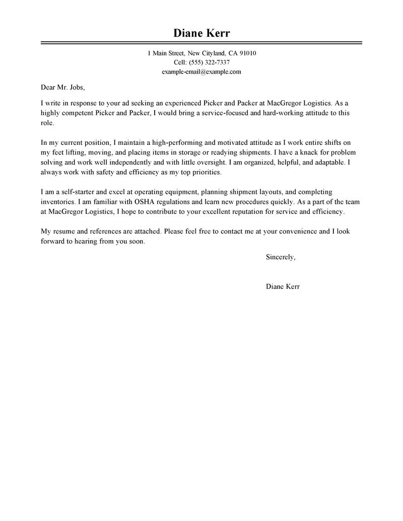 Leading Professional Picker And Packer Cover Letter Examples in size 800 X 1035