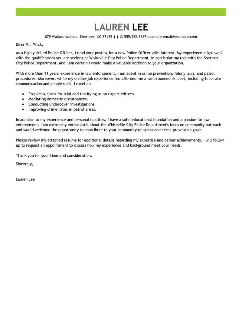 sample resume cover letter for law enforcement