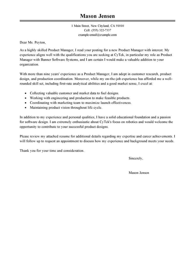 Leading Professional Product Manager Cover Letter Examples for sizing 800 X 1035