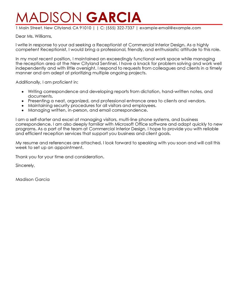 Leading Professional Receptionist Cover Letter Examples within dimensions 800 X 1035