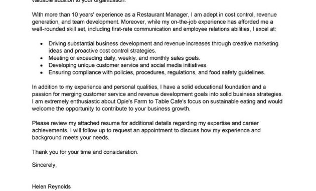 Leading Professional Restaurant Manager Cover Letter with regard to sizing 800 X 1035