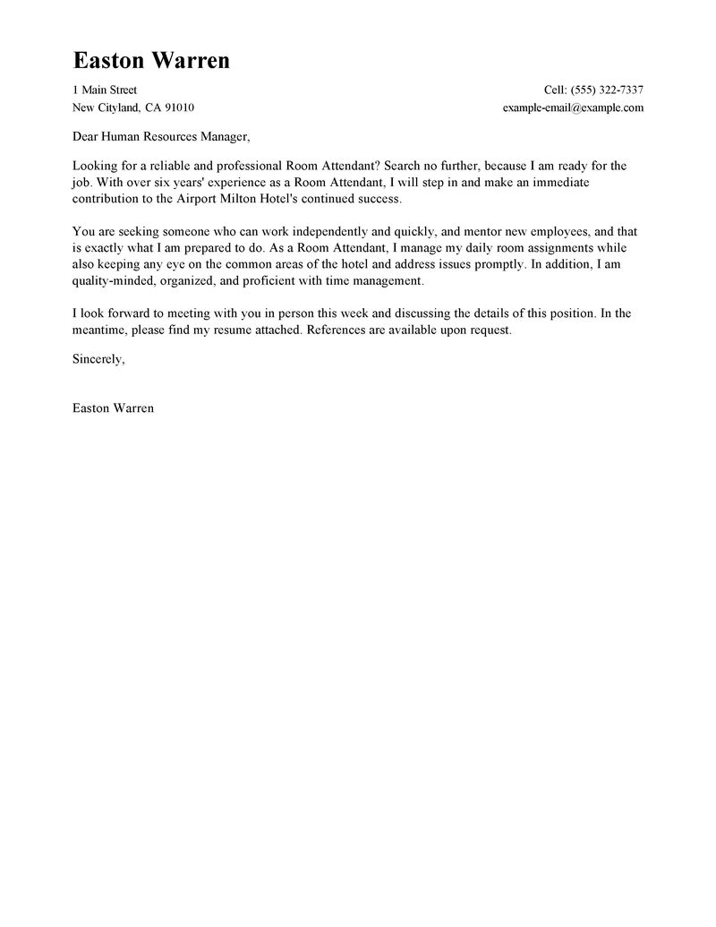 Leading Professional Room Attendant Cover Letter Examples throughout sizing 800 X 1035
