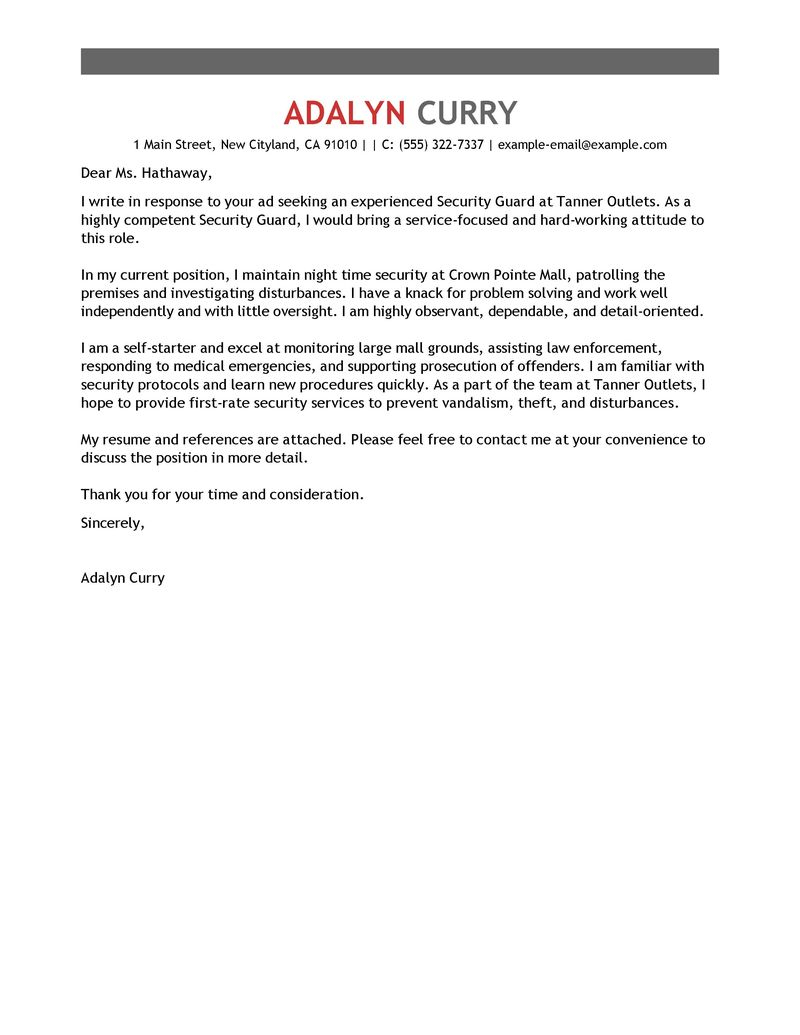 Leading Professional Security Guard Cover Letter Examples for sizing 800 X 1035