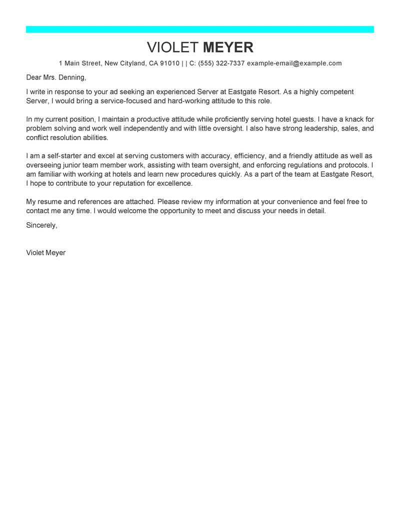 Leading Professional Server Cover Letter Examples regarding size 800 X 1035